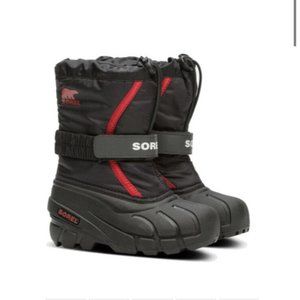 New Sorel Children’s Flurry Insulated Winter Boots 9 Black Bright Red